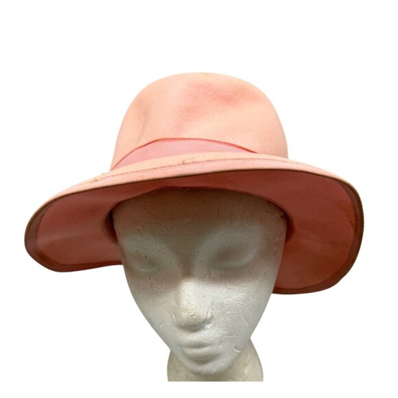 Vintage Pink Wool & Felt Ladies Fedora Hat wide bow ribbon trim READ - Picture 1 of 6